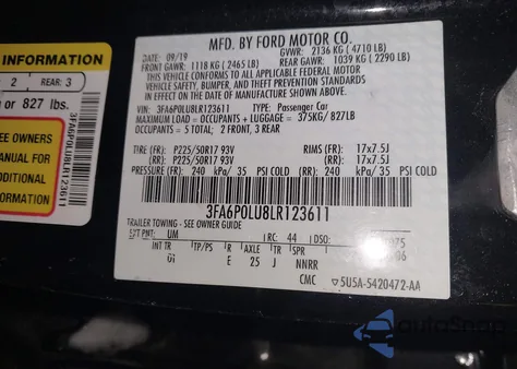 2020 Ford Fusion Hybrid Se z USA, uszkodzony, nr VIN 3FA6P0LU8LR123611